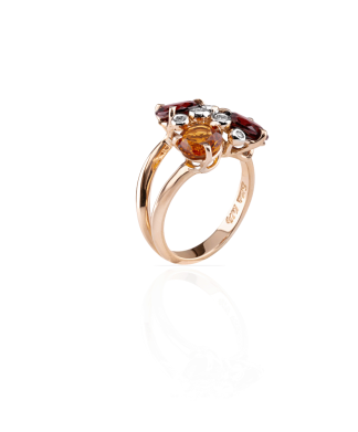 London Tre Brunilde Garnet Ring 18kt rose and white gold, diamonds. Garnet, Citrine Quartz Silvia Kelly jewelry, Lake Como