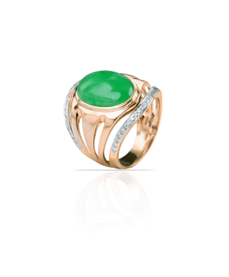 Ivette ring in 18kt rose and white gold, Burmese green jade, diamonds, Silvia Kelly, Lake Como